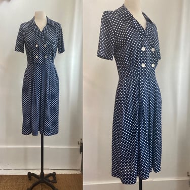 Vintage 50s Dress / POLKA DOT Shirtwaist Dress / Double Breasted + POCKETS / Shelton Strollers 