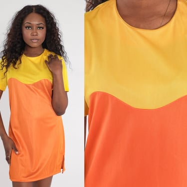 Vintage Mod Mini Dress Orange Color Block 60s 70s Space Shop Exile Tucson AZ