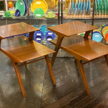 Drexel Profile Step End Tables in Walnut, Circa 1960s - *Please ask for a shipping quote before you buy. 