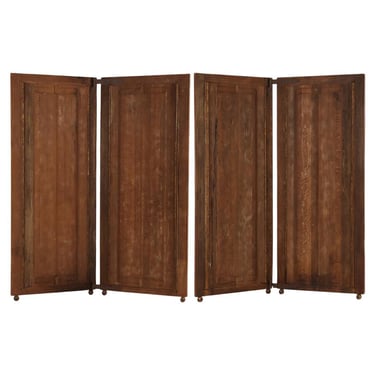 English Oak Linenfold Four-Panel Screen with Turned Feet, C. 1900.