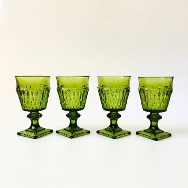 Green Wine Goblets by Indiana Glass - Set of 4 