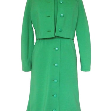 Vintage Kimberly Knit 2pc Dress Suit, Bright Green Knit Dress & Jacket Set, S/M Women 