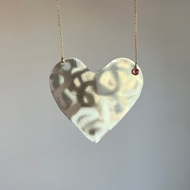 Heart Shield Pendant in Sterling with Graffiti finish and pink tourmaline drop 