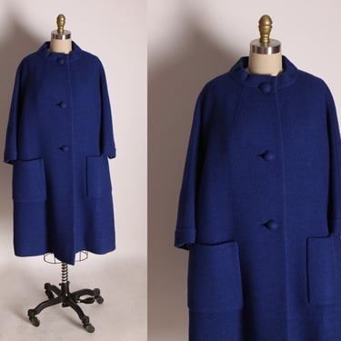 1950s Blue Knit Half Sleeve Button Up Winter Coat by Swanson 