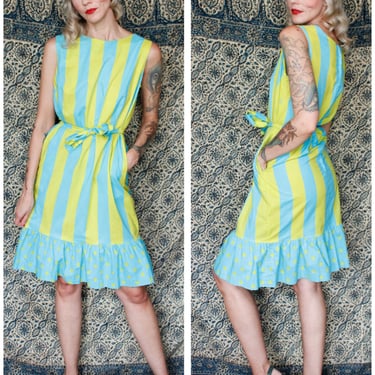 1960s Teal & Chartreuse Beach Dress 