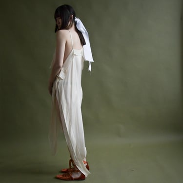 3249d / yohji yamamoto white silk chiffon asymmetric dress 