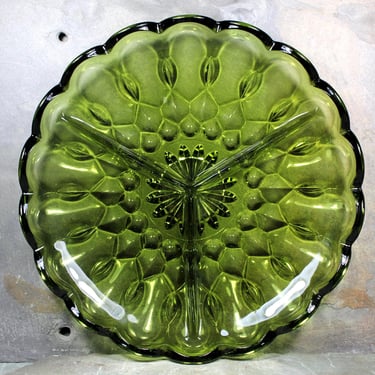 Anchor Hocking Fairfield Avocado Divided Glass Dish - Holiday Table - Candy & Nut Dish - Mid-Century | Bixley Shop 