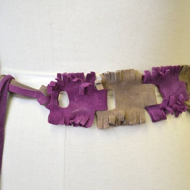 1970s Purple and Taupe Suede Tie Belt 