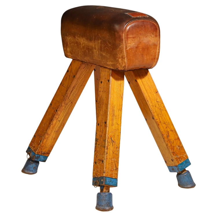 Gymnastic Leather Pommel Horse, Czechoslovakia, 1950s 