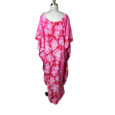 Vintage Hawaiian Muumuu Caftan Maxi Dress Pink Floral Tropical Cherry Blossom  one size 