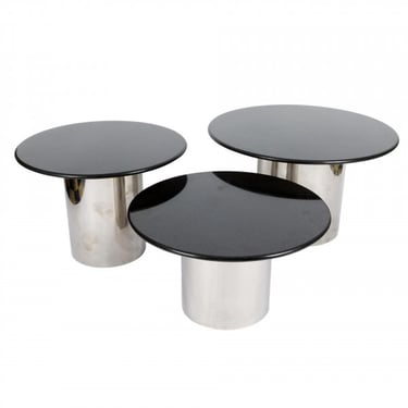 1970s Paul Mayen Granite and Steel Drum Tables