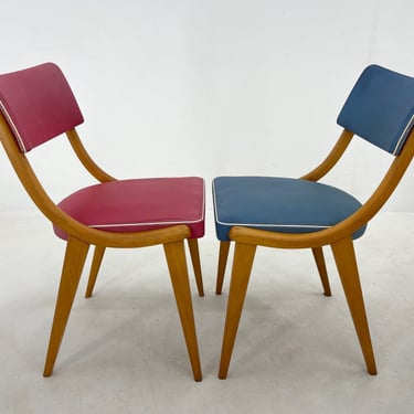 Set of 2 Colourful Vintage Chairs, Germany, 1960's / Red & Blue 