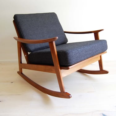 Mid Century Modern Rocking Chair with Black Wool Upholstery 
