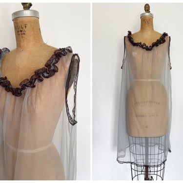 Vintage 1960’s sheer dusty blue nightie with lace trim | ‘50s ‘60s pale negligee, pastel aesthetic, M 