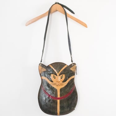 Vintage 90’s/00’s Ecuador Cat Rare Unique Hand Painted Crossbody Shoulder Bag | Hippie, Hipster, Boho / Bohemian, Unique, Cat Lover, Neutral 