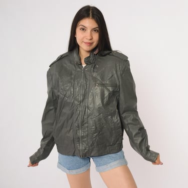 80s Leather Jacket Moto Gray Grunge Zip Up | Shop Exile - Tucson
