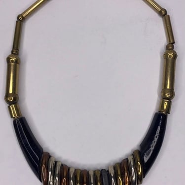 Vintage multi brass bib neckalce,1970's 