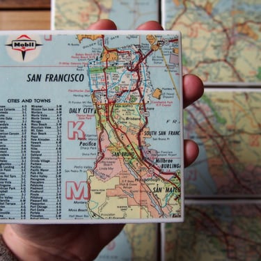 1965 Vintage San Francisco Map Coaster Set of 6. Décor California Gift. History San Fran. City map. Berkeley. Oakland Map. Vintage Bay Area. 