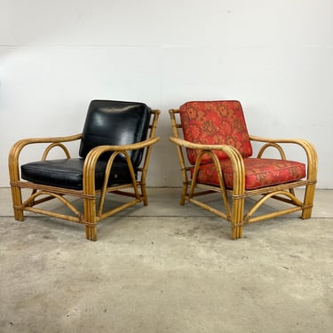 Pair Vintage Bamboo Lounge Chairs 