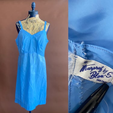 1960’s Wearpruf Blue Side Zip Slip Dress . M/L. By Copperhive Vintage. 