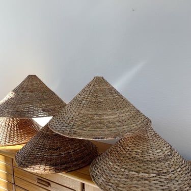 Vintage Large Cone Shaped Rattan Wicker Lampshade, For Floor Lamp, Sconce, Hanging Pendant, Table Lamp 