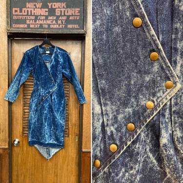 Vintage 1980’s Denim New Wave Avant Garde Style Snap Button Dress, Denim Dress, Avant Garde, 1980s New Wave, Stone Wash Denim, 1980s, 1990s 