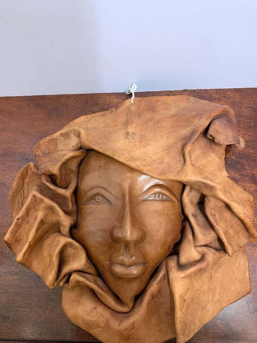 Mid Century Leather Face Sculpture (Handmade!) 