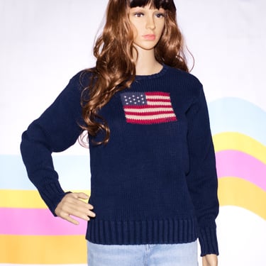 Vintage Navy Blue Polo Flag Sweater | Small 
