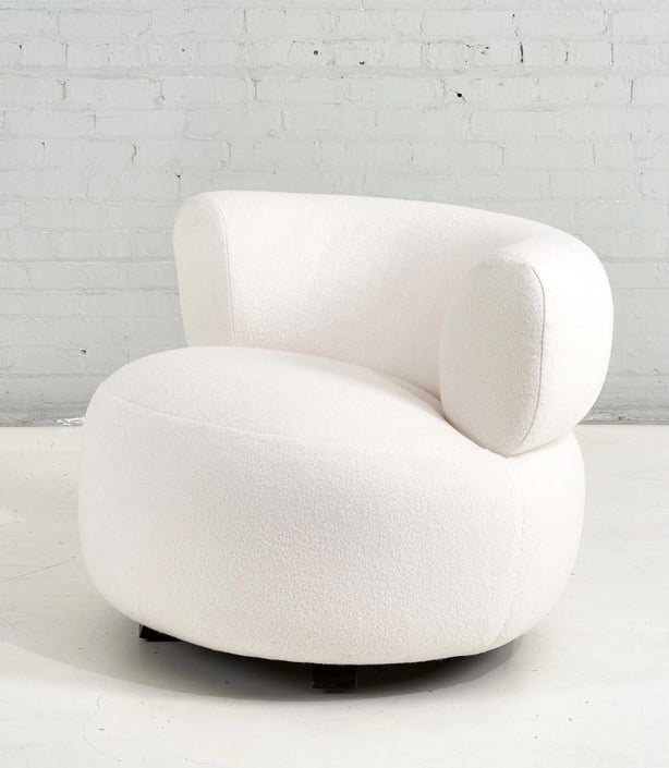 Vintage 1970's Swivel Pouf Lounge Chair in White Boucle