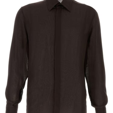 Saint Laurent Man Dark Brown Silk Shirt