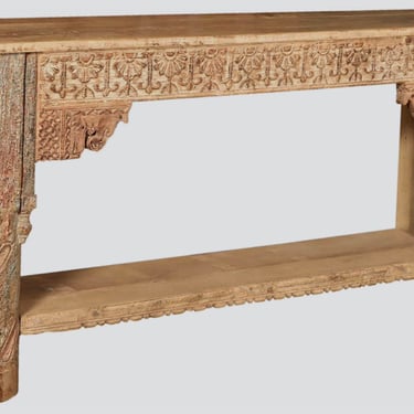 Beautiful Hand Carved Natural Teak Console Table with Shelf from Terra Nova Designs Los Angeles 