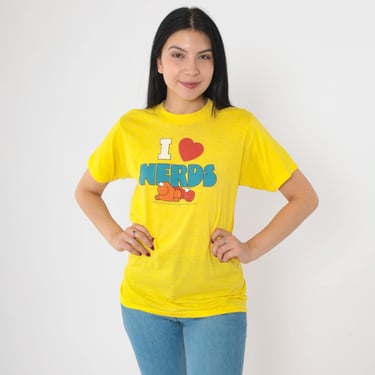 Vintage I Heart Nerds T Shirt 80s Willy Wonka Nerds Candy Slogan Retro Tshirt 1980s Graphic Yellow Single Stitch Retro Screen Stars Small 