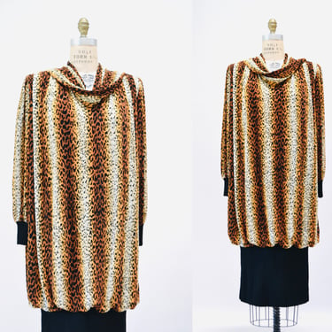 80s Vintage Animal Print Dress Virginie Paris Leopard Print Cocktail Dress Accordion Micro Pleat 80s// Vintage Leopard Print Dress 