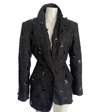 Vintage Sequin blazer, black wool blazer by Bill Blass women’s wool dress coat IGWU sequin blazer with pockets size medium 10 m eur 38 