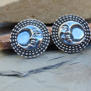 D'Molina ~ Mexican Sterling Silver Round Crescent Moon Clip On Earrings 