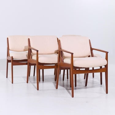 Arne Vodder for Sibast Elle and Ella Mid Century Teak Side and Captains Dining Chairs - Set of 6 - mcm 