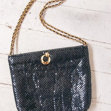 1980s Whiting & Davis Purse Mesh Metal Shoulder Bag Blue 