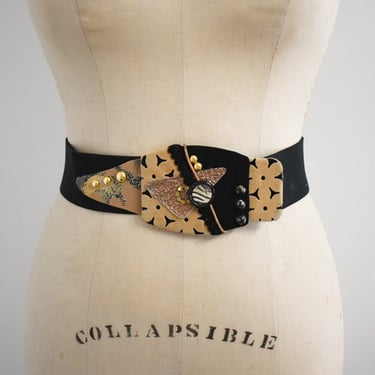 1980s/90s Elastic Belt with Mixed Media Buckle 