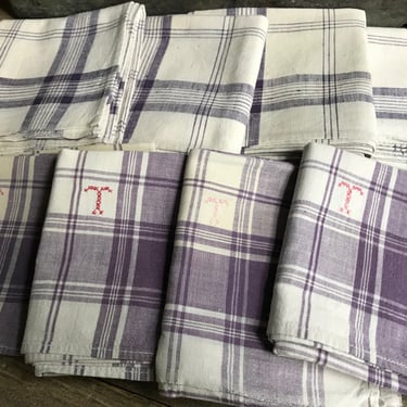 1 French Lavender Handkerchief Set, Cholet Cotton, Faded Lavender Stripe, 4 per Set, 2 Sets Available 