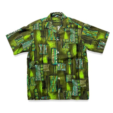 Vintage 1960s TROPICANA Hawaiian Sport Shirt ~ M ~ Loop / Camp Collar ~ Print ~ Rockabilly / Tiki / Atomic / VLV 
