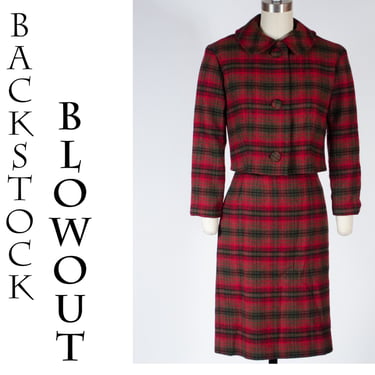 4 Day Backstock SALE - Size Medium - Vintage 1960s Skirt Suit in Rich Red Plaid - Item #75 