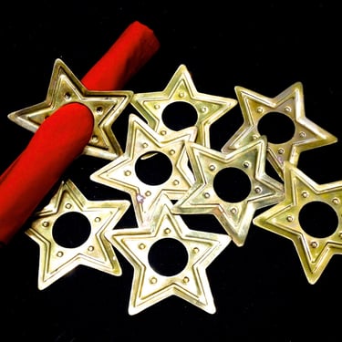 VINTAGE: 8 Raw Brass Napkin Ring Stars -  Holiday Decor - Table Decor - (14-B1-00006776) 