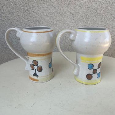 Vintage MCM Atomic style bubble mugs set 2 ceramic pottery 