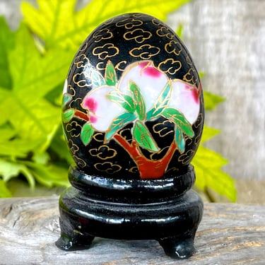 VINTAGE: Small Brass Cloisonné Egg with Stand - Chinese Egg- Asian Egg - Enamel Egg with Stand - Floral Egg - Small Egg - SKU 15-E2-00029220 