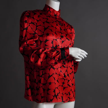 1980s Ted Lapidus black and red heart patterned silk blouse 