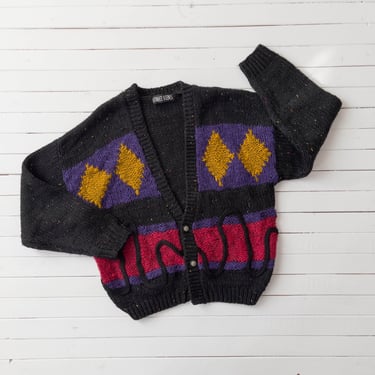 chunky grandpa sweater | 80s plus size vintage black red purple yellow dark academia oversized wool cardigan 