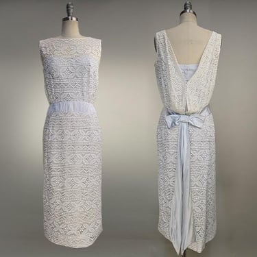 1960s Dress / White Cocktail Dress / White Lace Dress / Casual Wedding Dress / White Sheath Dress / Party Dress / Size Small 