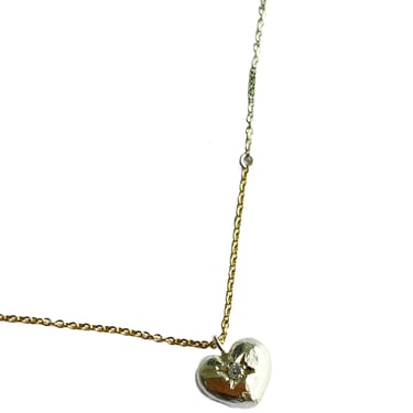 Sonja Fries | Sterling Silver Diamond Heart Necklace w/ S/S and 14k gold chain necklace
