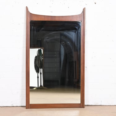 Broyhill Brasilia Style Mid-Century Modern Sculpted Walnut Framed Wall Mirror