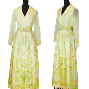 1970s Dress ~ Designer Alfred Shaheen Floral Maxi Dress 